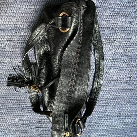 Talbots Black Leather Hobo Shoulder Bag w/ Tassels. - Picture 7 of 11
